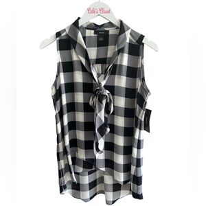 Alfani Womens Sleeveless Blouse, NWT, Size-6, Color-Black/White
